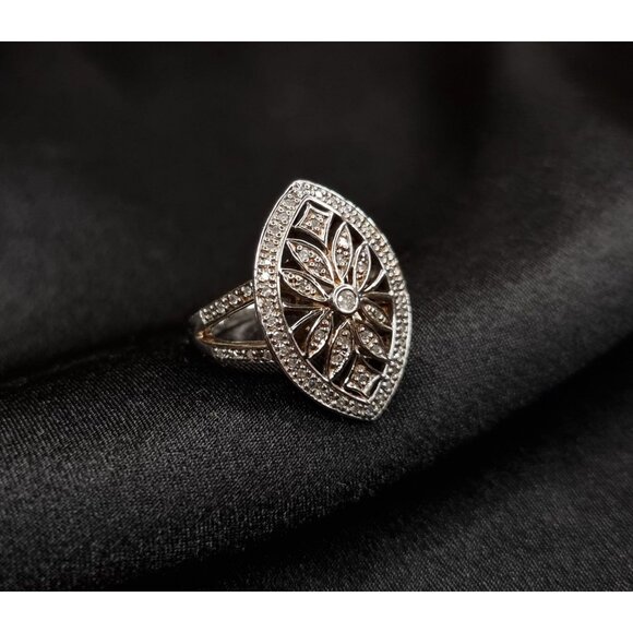 Moissanite 925 Sterling Silver Size 6.5 Stunning Floral Design - Picture 2 of 4